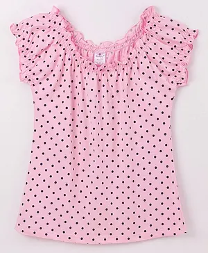 Smarty Girls 100% Cotton Half Sleeves Top Polka Dots Print - Pink