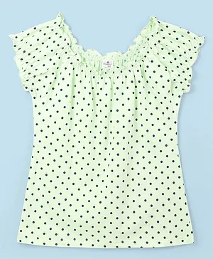 Smarty Girls 100% Cotton Slub Half Sleeves Top Polka Dots Print - Mint Green