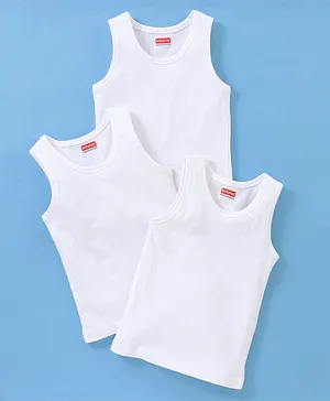 Babyhug 100% Cotton Sleeveless Solid Sando Pack of 3 - White