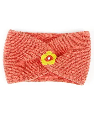 BHARATASYA Knitted Acrylic Wool Floral Applique Headband Earwarmer - Orange
