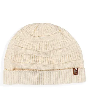 BHARATASYA Unisex Knitted White Chenille Winter Cap - White