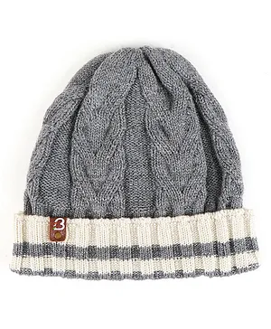 BHARATASYA Braided Design Detailed Knitted Winter Cap - Grey