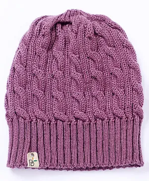 BHARATASYA Solid Knitted Cap - Purple