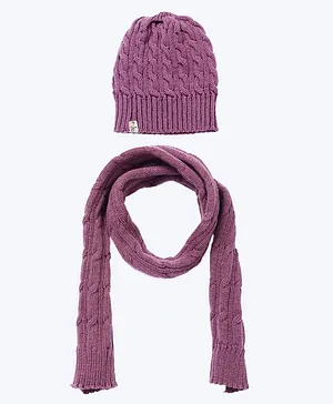 BHARATASYA Knitted Solid Cap And Muffler - Purple