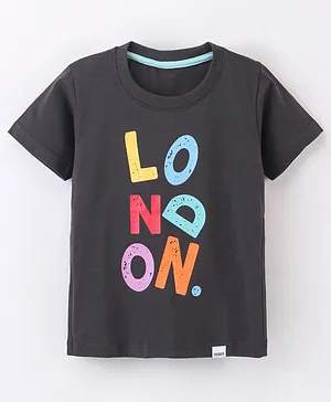 Teddy Cotton Half Sleeves T-Shirt Text Print - Black