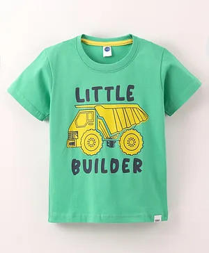 Teddy Cotton Half Sleeves T-Shirt JCB Print - Green