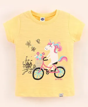 Teddy Cotton Half Sleeves T-Shirt Unicorn Print - Yellow