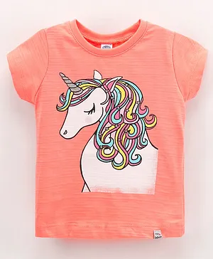 Teddy Cotton Half Sleeves T-Shirt Unicorn Print - Pink