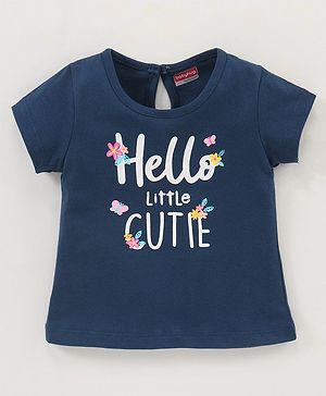 Babyhug 100% Cotton Knit Half Sleeves Top Text Graphics Print - Navy