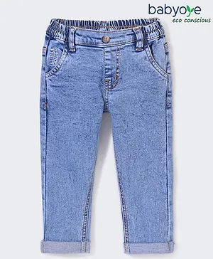 Babyoye Cotton Woven Full Length Washed Denim Jeans - Blue