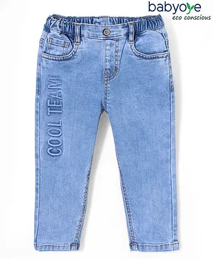 Babyoye Cotton Woven Full Length Washed Denim Jeans Cool Embossed - Blue