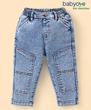 Babyoye Cotton Full Length Solid Print Jeans - Blue