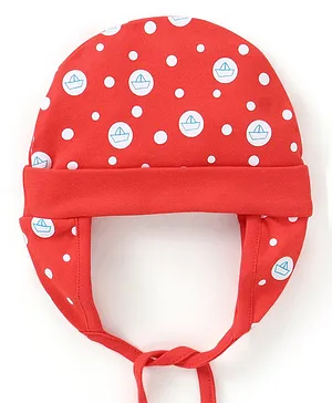 Babyhug 100% Cotton Tie-Knot Cap Polka Dots Print Red - Diameter 11 cm