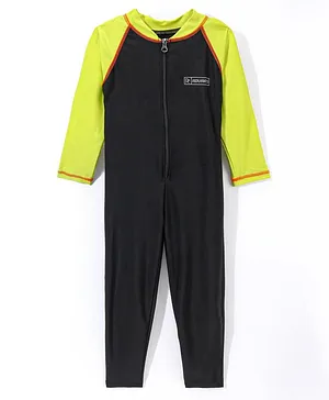 ROVARS Full Sleeves Solid Body Swim Suit - Black & Lemon