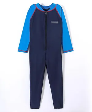 ROVARS Full Sleeves Solid Body Swim Suit - Navy & Teal Blue
