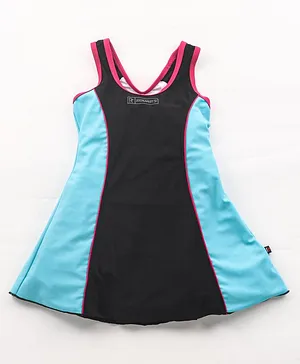 Rovars Sleeveless Two Piece Solid Color Swimsuit  - Blue & Black
