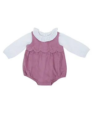 haus & kinder Full Sleeves Solid Onesie Dress With Onesie Cassie Two Piece Combo Set - Purple & White