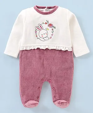 Wonderchild Full Sleeves Bunny Embroidered Romper - Purple