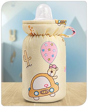 Babyhug Feeding Bottle Cover Car Print Yellow- Fits up to 260 ml