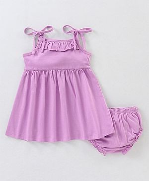 Babyhug 100% Cotton Sleeveless Solid Frock With Bloomer - Lilac