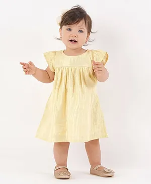 Bonfino Short Sleeves Party Wear  Frock Solid - Golden