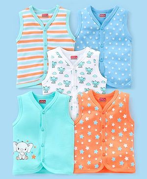 Babyhug 100% Cotton Heart Print Vests Pack of 5 - Multicolor