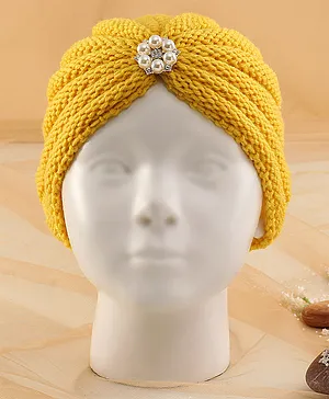 KIDLINGSS Pearl & Stone Detailed Flower Brooch Applique Embellished  Knitted Cap - Yellow