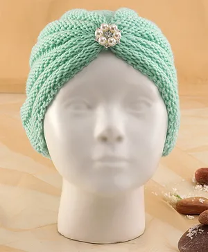 KIDLINGSS Pearl & Stone Detailed Flower Brooch Applique Embellished  Knitted Cap - Sea Green