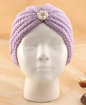 KIDLINGSS Pearl & Stone Brooch Applique Knitted Cap - Purple