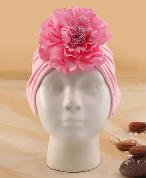 KIDLINGSS Larfe Flower Applique Turban Cap - Light Pink