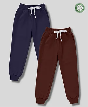 Saltpetre Pack Of 2 100% Organic Cotton Solid Joggers - Navy blue & Coffee Brown