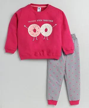 DEAR TO DAD Full Sleeves Donuts Friends Tee With Polk Dot Printed Pant - Fuchsia Pink