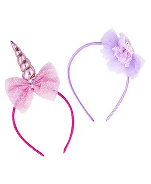 Jewelz Set Of 2 Unicorn With Sequin Bow Embellished Hair Bands - Pink & Mauve