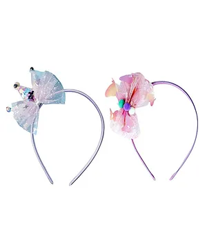 Jewelz Set Of 2 Net Bow And Sequin Embellished Hair Bands - Pink