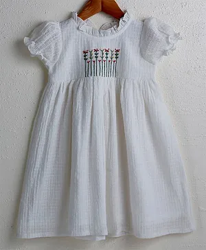 Liz Jacob Cream On a love cloud Hand Embroidered Cotton Dress For Girls