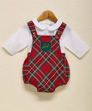 LIZ JACOB Red Check Winter Wonderland Cotton Unisex Romper