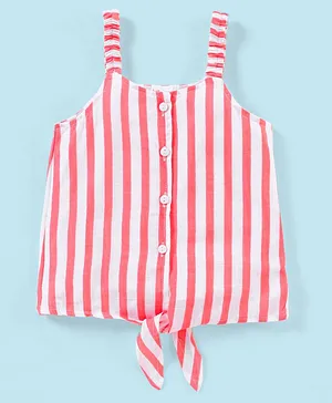 Babyhug Rayon Woven Sleeveless Striped Top with Tie-Up Detail - White & Peach