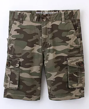Under Fourteen Only Camouflage Printed Cargo Shorts - Green