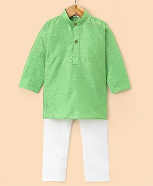 Ridokidz Full Sleeves Seamless Woven Design Detailed Kurta With Pyjama - Parrot Green