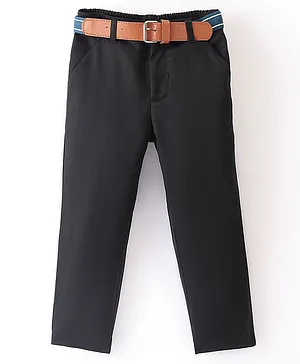 Mark & Mia Full Length Solid Color Party Wear Trouser with Belt Detailing - Black