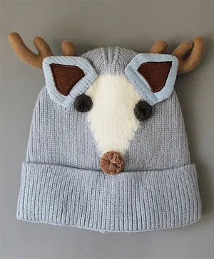 Qvink Reindeer Pattern Woollen Winter Cap - Grey