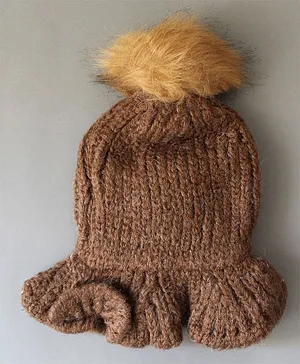 Qvink Pom Pom Detailing Woollen Winter Cap - Brown
