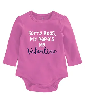 Zeezeezoo Full Sleeves Valentine Theme Sorry Boys My Papa's my Valentine Printed Onesie - Pink