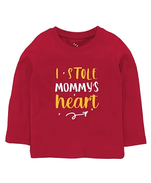 Zeezeezoo Full Sleeves Valentine Theme I Stole Mommy's Heart Printed Tee - Red