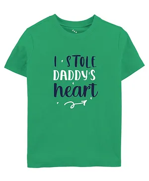 Zeezeezoo Half Sleeves Valentine Theme I Stole Daddy's Heart Printed Tee - Green