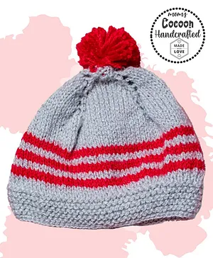 COCOON ORGANICS Handcrafted Soft And Warm Striped Design Bobble Cap - Grey