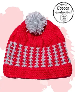 COCOON ORGANICS Handcrafted Soft And Warm Design Detail Bobble Cap - Red