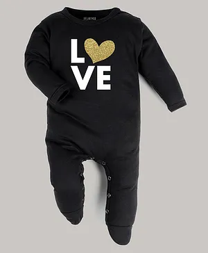 FFlirtygo Full Sleeves Valentine Theme Love Printed Footed Romper - Black