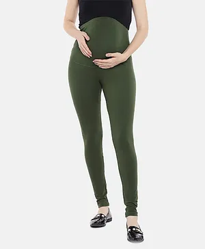 Blush 9 Over The Bump Solid Maternity Leggings - Green
