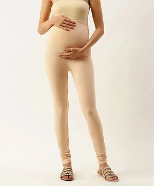 Blush 9 Over The Bump Solid Maternity Leggings - Cream